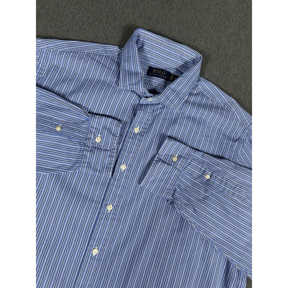 Polo Ralph Lauren Dress Shirt Mens 18/46 Blue Striped Spread Collar Cotton